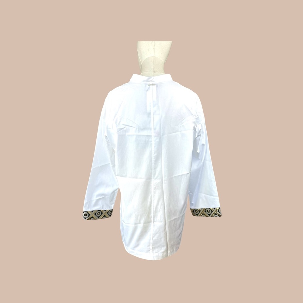 MaxMara NWT SZ 2 the Tenerife White Button Down Shirt Patterned Cuffs - Picture 4 of 16